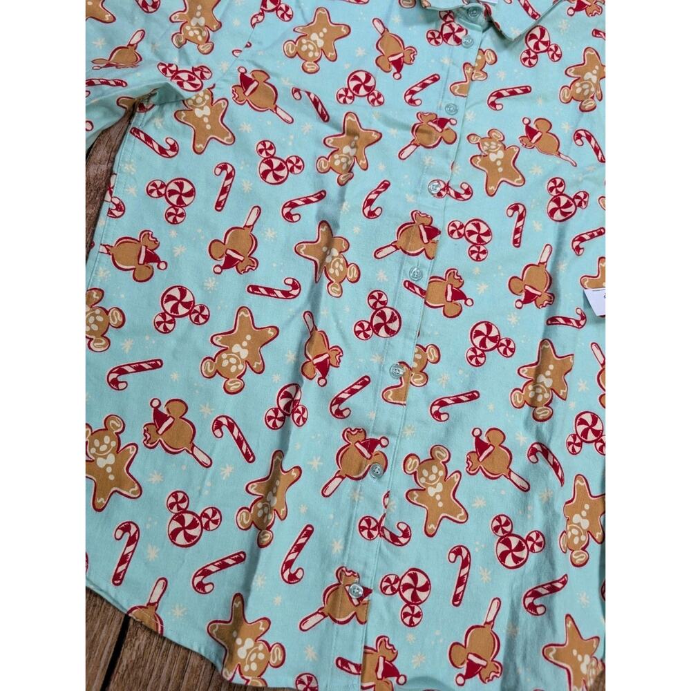 NWT Disney Flannel Shirt Mickey Candy Ice Cream Holiday Gingerbread Unisex Med - Picture 5 of 11
